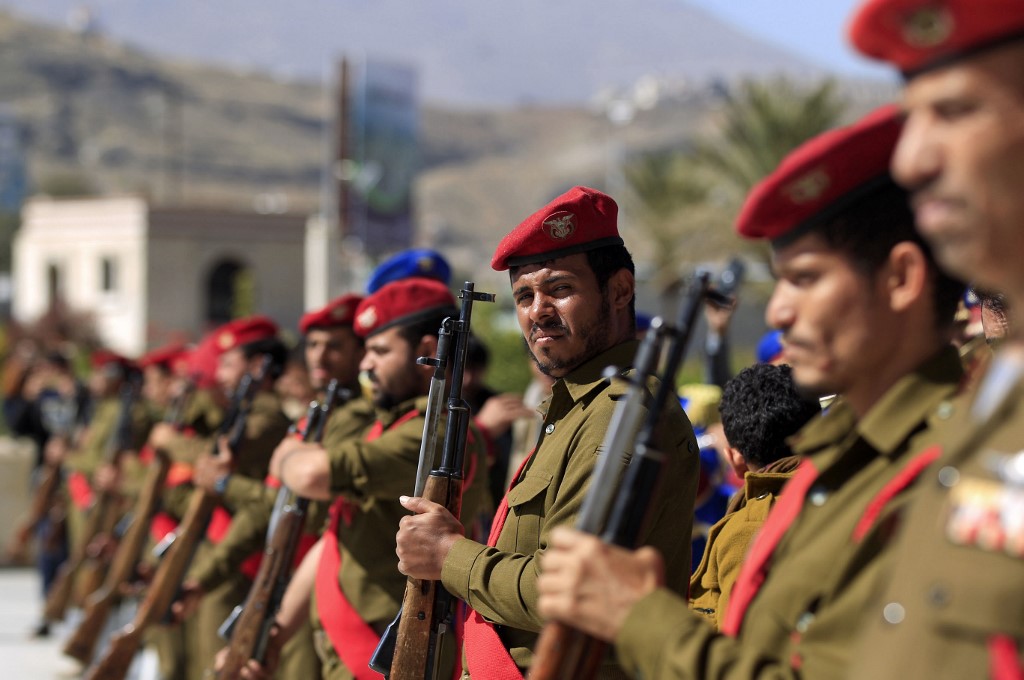 Houthi militants in Sanaa. The US is weighing whether to designate the group a terrorist organization. (AFP/File)