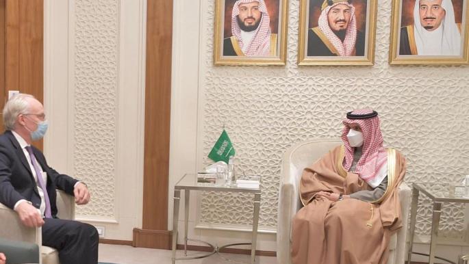 US special envoy to Yemen Tim Lenderking met with Saudi Arabia's Foreign Minister Prince Faisal bin Farhan during his last visit to the region. (File/SPA) US special envoy to Yemen Tim Lenderking met with Saudi Arabia's Foreign Minister Prince Faisal bin Farhan during his last visit to the region. (File/SPA)