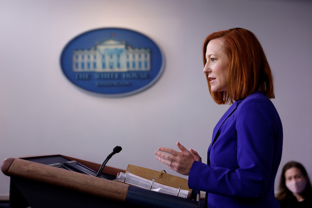 White House Press Secretary Jen Psaki delivers remarks during a daily press briefing at the White House in Washington DC on March 8, 2021. (Reuters) White House Press Secretary Jen Psaki delivers remarks during a daily press briefing at the White House in Washington DC on March 8, 2021. (Reuters)