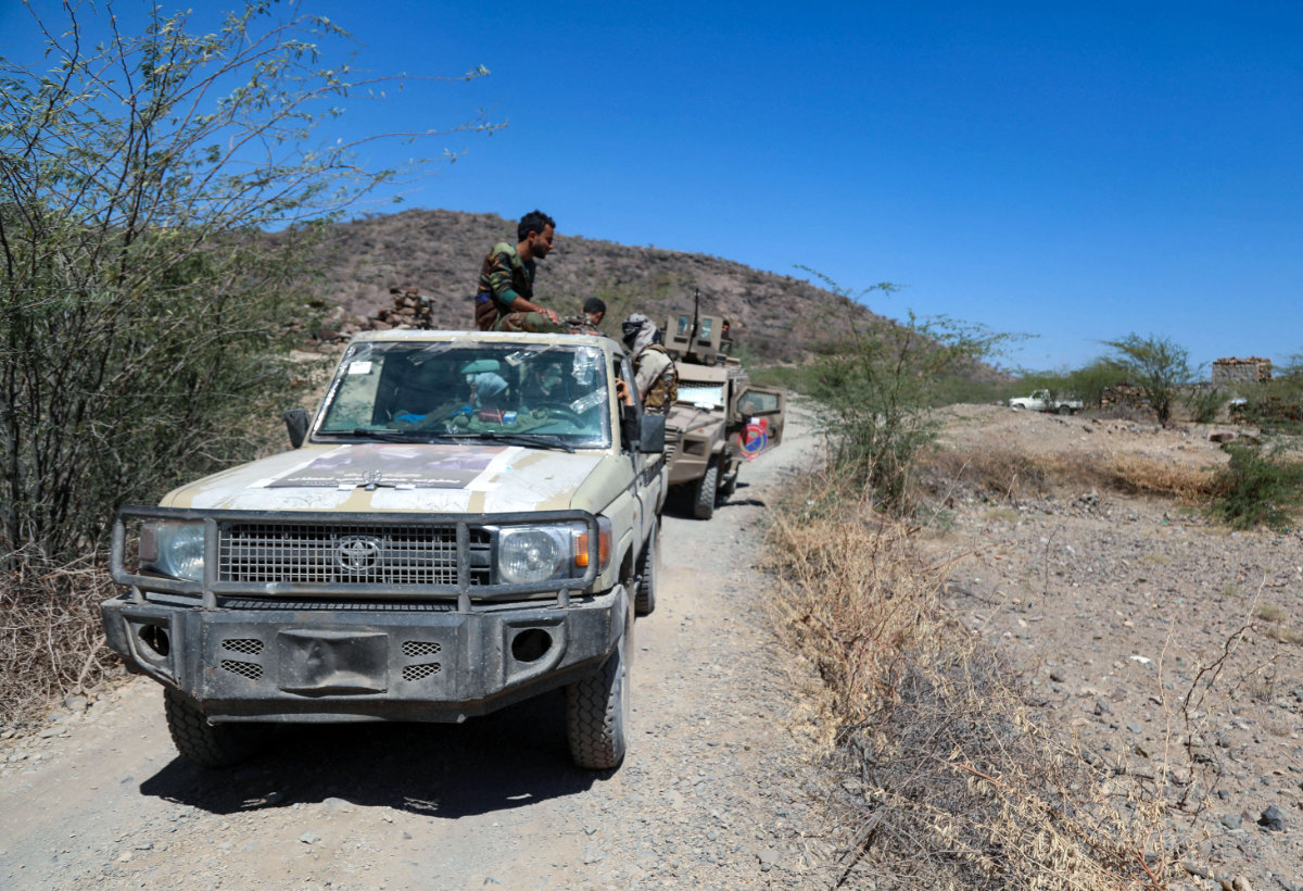 Forces loyal to Yemen's government deploy during clashes with Houthi terrorist fighters west of the country's third-city of Taiz on March 16, 2021. (AFP / Ahmad Al-Basha) Forces loyal to Yemen's government deploy during clashes with Houthi terrorist fighters west of the country's third-city of Taiz on March 16, 2021. (AFP / Ahmad Al-Basha)