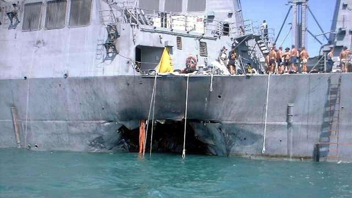 This undated photo released on October 27, 2000 by the National Security News Service shows US sailors on deck and damage to the USS Cole after a terrorist attack on 12 October. (AFP) This undated photo released on October 27, 2000 by the National Security News Service shows US sailors on deck and damage to the USS Cole after a terrorist attack on 12 October. (AFP)